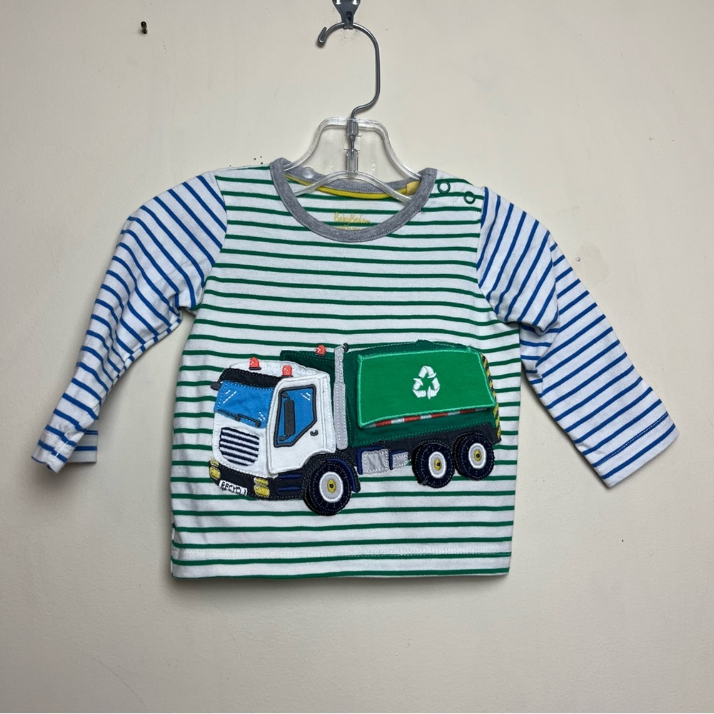 Mini Boden Recycling Trash Truck Appliqué Long Sleeve Tee 3-6 Months